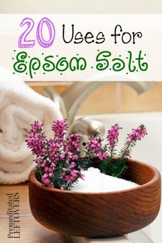 20 Frugal Uses for Epsom Salt - Premeditated Leftovers. I can't say enough good things about using an Epsom salt solution on all your plants (the cheap stuff from the drug store is fine, just don't buy the scented type). Here's more things to do with Epsom salts. Epson Salt, Dr Oz, Sore Muscles, Bath Salts