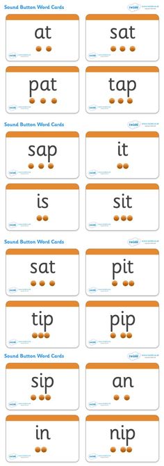 six orange and white labels with words that spell out what to put in each card