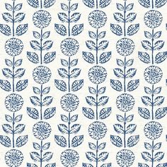 a blue and white wallpaper pattern with leaves on the bottom half of each leaf