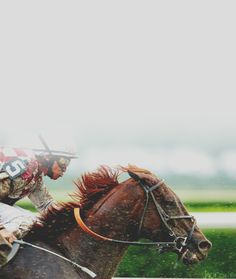 a man riding on the back of a brown horse