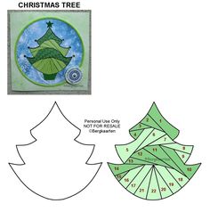 christmas tree cut out from paper with numbers on the bottom and green trees in the middle