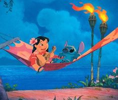 disney's pooh and stitch in a hammock