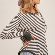 50% Viscose 45% Polyester 5% Spandex Everyday White Knit Top, Striped Fine Knit Crew Neck Top, Gray Fine Knit Crew Neck Top, Everyday White Fine Knit Top, Casual Striped Fine Knit Tops, Striped Fine Knit Casual Tops, Striped Fine Knit Tops, Casual Soft Knit Striped Top, Trendy Soft Knit Tops