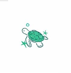 a drawing of a sea turtle with bubbles and stars on it's back side