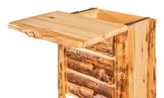 a wooden table with two drawers on each side and one drawer at the top that is made out of logs