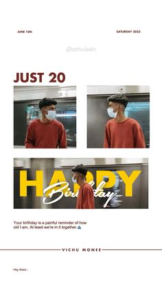 an advertisement for the movie happy birthday, featuring two men in red sweaters and one man