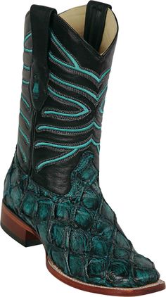 8221008 LOS ALTOS BOOTS WIDE SQUARE TOE PIRARUCU RUSTIC TURQUOISE | Genuine Leather Vaquero Boots and Cowboy Hats | Zapateria Guadalajara | Authentic Mexican Western Wear Fitted Western Boots With Crocodile Pattern, Leather Cowboy Boots, Wide Boots, Cowboy Boots, Cowboy Hats, Cowboy, Turquoise, Boots, Leather