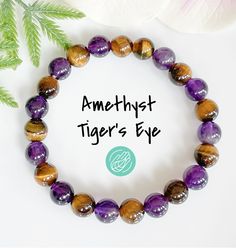 All of my items are made with genuine, natural stones and crystals. Please be aware that no two stones are alike, that is what makes them unique. The size, colour and patterns of the beads will vary from piece to piece but these variations will not compromise the energy, beauty, and quality of your bracelet. This amethyst and tigers eye beaded bracelet for women is a beautiful addition to any jewelry collection. It is made with genuine 8mm amethyst and genuine 8mm tiger's eye. All of my jewelry Purple Cateye Bracelet, Purple Tigers Eye Meaning, Gemstone Bracelets Ideas Trendy, Spiritual Gemstone Beads Stretch Bangle, Spiritual Gemstone Beaded Bangle Bracelet, Amethyst Gemstone Beads Bracelets As Gift, Spiritual Hand-strung Crystal Bangle Bracelet, Spiritual Hand-strung Crystal Bangle, Spiritual Gemstone Bracelets With Round Beads