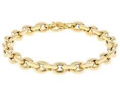 14k Yellow Gold 7.6mm Oval Rolo Link Bracelet with a lobster claw clasp. Classic Gold Bracelet With Lobster Clasp, Classic Oval Gold Bracelet With Polished Finish, Formal Oval Gold Bracelet With Lobster Clasp, Lobster Claw, Link Bracelets, Yellow Gold, Bracelet, Yellow, Gold