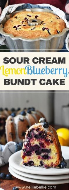 blueberry sour cream bundt cake on a plate