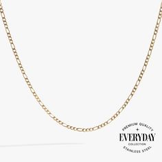 Layer on classic elegance with the Figaro Chain Charm Necklace Base, known for its distinctive pattern of elongated links interspersed with shorter links. This timeless style adds a touch of sophistication to any outfit, making it a versatile must-have for your jewelry collection. Attach trendy, custom charms that tell your unique story and create a look that's uniquely yours. Crafted to be worn every day, the stainless steel finish bracelet is water, scratch and tarnish-resistant. Our innovativ Classic Metal Chain Necklace For Gift, Classic Metal Chain Necklace For Everyday, Classic Yellow Gold Metal Chain Necklace, Classic Oval Link Chain Necklace Gift, Classic Oval Link Chain Necklace As A Gift, Elegant Metal Figaro Chain Necklace, Classic Gold Figaro Chain Necklace, Elegant Jewelry With Figaro Chain, Classic Metal Chain Necklace For Formal Occasions