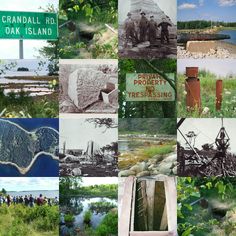 a collage of pictures with trees and people in the background, including an old sign