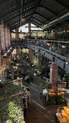 the inside of a building with lots of plants