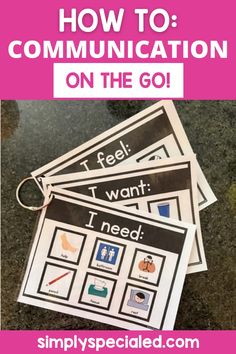 three pictures with the words, how to communication on the go in pink and white