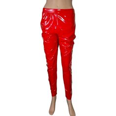 Red Pleather Pants With Metallic Hole Openings Down The Side Of Each Leg. Size: Ixl Brand: K Glam Price: $18 #Red #Bold #Style #Fashion #Channices_chicboutique Red Leather Pants For Spring Party, Red Stretch Leather Pants For Night Out, Stretch Red Leather Pants For Night Out, Stretch High Waist Red Leather Pants, Casual Stretch Red Leather Pants, Fitted Red Leather Trousers, Flair Pants, High Rise Black Jeans, Black Linen Trousers