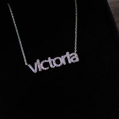 This 14k personalized diamond name necklace is the perfect gift for the bridal party, someone special, or yourself.__________________________________________M A T E R I A L & L E N G T HAvailable in 14k Yellow Gold, 14k Rose Gold, 14k White Gold, Sterling SilverStone: Natural DiamondsThickness: 1.2mm / 0.05"InitialsLowercase: 5 mmCapital: 9 mmDiamond: 0.15 ct. - 0.40 ct. depending on the name Chain length: 14+2, 16+2, 18+2 options or ant length up to 20 inches without extension. Please leave a n Elegant Personalized Sterling Silver Diamond Necklace, Personalized Elegant Sterling Silver Diamond Necklace, Personalized Letter Jewelry For Anniversary, Classic Diamond Name Necklace For Anniversary, Classic Diamond-accent Name Necklace For Anniversary, Classic Name Necklace With Diamond Accents For Anniversary, Classic Personalized Cubic Zirconia Necklaces, Classic Personalized Cubic Zirconia Necklace, Elegant Letter-shaped Necklaces With Names