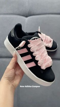 Woman Shoes Sneakers, Adidas Shoes Women Campus, Black And Pink Adidas Campus, Pink And Black Sneakers, Black Snickers Shoes, Pink Adidas Campus