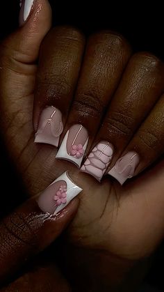 Girly Acrylic Nails Square, Cute Short Acrylic Nails Square Fall, Grandma Nails Designs, Square Acrylic Nails Designs Winter, Simple Nail Art Design, Nails Acrylic Ideas Simple, Nail Username Ideas, Square Marble Nails, Short Acyrilics Nails