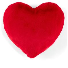 a red heart shaped pillow on a white background