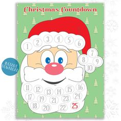 a christmas themed calendar with santa claus's face and numbers on the front,