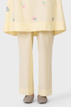 Beige flared tunic with all over thread embroidered floral patterns. Comes with a pant. - Aza Fashions Summer Floral Embroidery Palazzo Set Straight Pants, Summer Floral Embroidered Straight Palazzo Set, Summer Palazzo Set With Floral Embroidery, Summer Floral Embroidery Palazzo Set, Tunic With Pants, Lake Garden, Women Kurta, Pant Women, Pant For Women