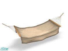 a beige hammock hanging from a wooden pole on an isolated white background with clippings