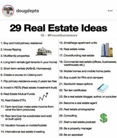 a real estate listing sheet with the words 29 real estate ideas