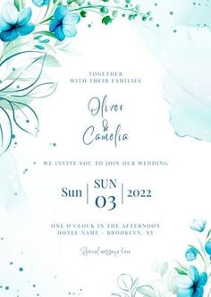 Blue Watercolor Floral Border Wedding Invitation Floral Wedding Card Design, Calla Lily Wedding Invitations, Wedding Invitation Cards Template, Lily Wedding Invitations, Wedding Poster Design, Floral Wedding Invitation Card, Ppt Background, Wedding Poster