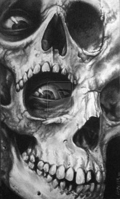 a black and white drawing of a skull