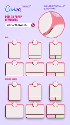 a pink and white sticker sheet with different labels on the top, bottom and bottom