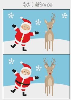 santa claus and his reindeer are dancing in the snow