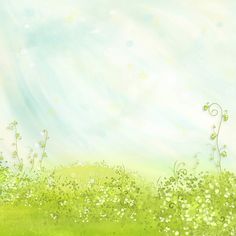 a painting of grass and flowers on a sunny day