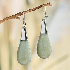 Jade dangle earrings, 'Subtle Dewdrops' - Pale Green Jade and Sterling Silver Teardrop Dangle Earrings Guatemalan Jewelry, Pretty Clothing, Teardrop Dangle Earrings, Silver Jewels, Jade Jewelry, Shiny Things, Crown Jewels, Jade Pendant, Green Jade