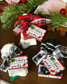 christmas stockings and socks are on the table