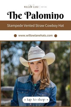 This classic cowboy hat features a traditional center dent crown with vent holes for airy comfort. It comes in a white color that is accented with a thin leather bad with stud detail. The hat offers a classic look with a modern touch. Showcase your great taste with this lightweight hat that will be sure to make you stand out from the crowd. The Palomino straw hat is for all who have an eye for detail. #cowboyhat #westernstyle #holidayfashion #memorialday #women'shat