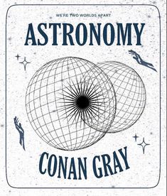 an advertisement for astronomy with two balls in the center and stars around it, on a white background