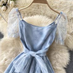 Blue tulle short A line dress fashion dress Fabric: blended Color: blue Size(cm): S, M, L S length 118 bust 85 waist 66 M length 119 bust 89 waist 70 L length 120 bust 93 waist 74 Elegant Blue Mesh Dress For Spring, Chic Blue Mesh Dress For Evening, Summer Short Sleeve Tulle Dresses, Blue Fitted Mesh Dress For Spring, Fitted Blue Mesh Dress For Spring, Blue A-line Midi Dress For Prom Season, Blue Mini Tulle Dresses, Summer Prom Dresses, Fit And Flare Style, Elegant Blue Mesh Summer Dress