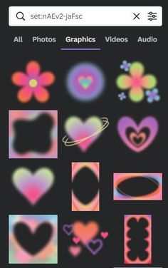 an iphone screen with the image of hearts, flowers and other shapes on it's display