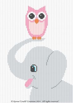 an elephant is standing next to a pink owl