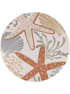 an orange and white plate with starfishs on it