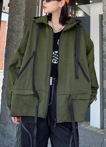 Unique hooded pockets Fashion fall coat army green baggy coat – SooLinen