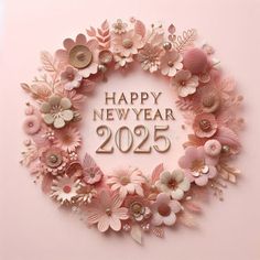 a happy new year card with paper flowers and the words'happy new year 2055 '