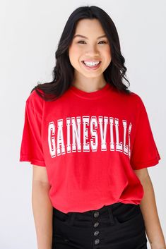 COMFORT COLORS All DU Exclusive items are excluded from all coupons and promotions Calling all Gainesville residents, the Red Gainesville Tee was made just for you! This comfy tee is designed with a soft and stretchy knit. It features a crew neckline, short sleeves, a relaxed fit, and the word "Gainesville" on the front. Style the Red Gainesville Tee with your favorite denim and sneakers for a casual look! Comfort Colors Soft + Stretchy Knit Fabrication "Gainesville" Graphic Crew Neckline Short Exclusive Dress, Comfy Tees, Large Bust, Casual Look, Small Bust, Comfort Colors, Crew Neckline, Casual Looks, Dress Up