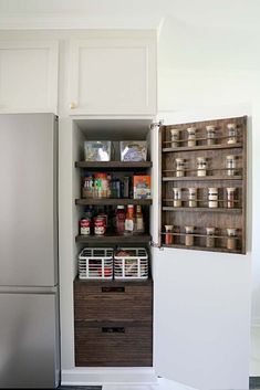 the pantry is stocked with food and condiments