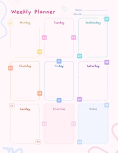 the printable weekly planner is shown