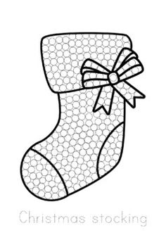 a christmas stocking with a bow on the front and side, in black and white