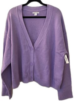 Casual Purple Cardigan With Buttons, Casual Purple Cardigan With Button Closure, Spring Purple Cardigan With Button Closure, Lavender Button-up Top For Fall, Casual Purple Button-up Sweater, Purple Button-up Sweater For Spring, Casual Purple Button-up Cardigan, Purple Button-up Spring Cardigan, Purple Button-up Cardigan