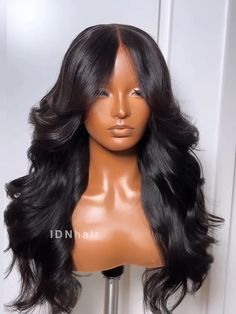 Van Curtain Bang Front HD Lace Wig Invisible Scalp Knots Sexy Wavy Wig – Idnhair Brown Hair Inspiration, Rambut Brunette, Hair Crush, Long Layered Hair, Baddie Hairstyles, Curtain Bangs, Hair Game, Color Hair, Grow Out