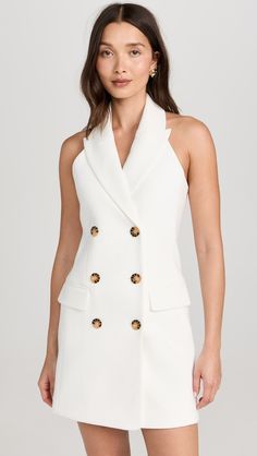 Veronica Beard Claridge Dress | Shopbop Fitted Sleeveless Elegant Blazer Dress, Elegant Fitted Sleeveless Blazer Dress, Sleeveless Halter Dress For Work, Fitted Halter Dress For Summer Workwear, Elegant Halter Dress For Work, Chic Sleeveless Blazer Dress, Fitted Sleeveless Blazer Dress, Paloma Dress, Tuxedo Dress