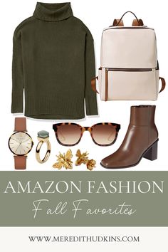 fall outfits, fall aesthetic, preppy, winter fashion, fashion, gold jewelry, autumn, holiday outfits, sunglasses, coat, shoes, purse, neutral outfit, family photo outfit ideas, womens fashion, green sweater, chunky sweater, brown boots, leather watch, leather backpack, amazon outfit, amazon style, amazon fashion Brown Boots Leather, Backpack Amazon, Brown Leather Sneakers